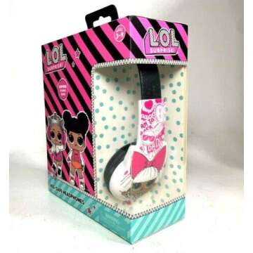 L.O.L. Surprise! Kids Safe Over The Ear Headphones HP2-03136 | Kids Headphones, Volume Limiter for Developing Ears, 3.5MM Stereo Jack, white/black Recommended for Ages 3-9, by Sakar