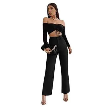 SweatyRocks Women's Elegant High Waist Solid Long Pants Office Trousers Solid Black XS