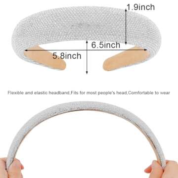 AHONEY Silver Headband Rhinestone Headband for Women Girls, Hair Bling Crystal Glitter Sparkly Diamond Padded Headband Fancy Jeweled Embellished Disco Headpiece Cute Hair Accessories (Silver)