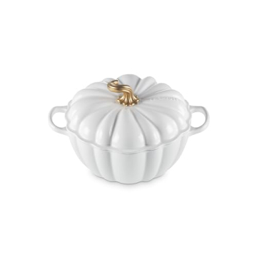 Le Creuset Pumpkin Cocotte 4 qt, White with Copper Knob