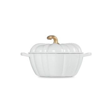 Le Creuset Pumpkin Cocotte 4 qt, White with Copper Knob