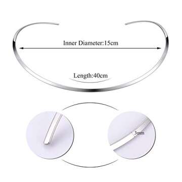 HooAMI Women's Necklace Choker Silver Stainless Steel Collar Necklace