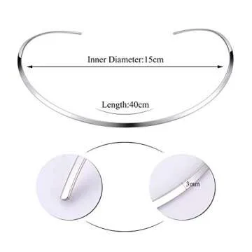 HooAMI Women's Necklace Choker Silver Stainless Steel Collar Necklace