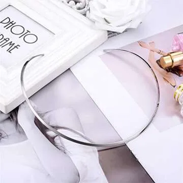 HooAMI Women's Necklace Choker Silver Stainless Steel Collar Necklace