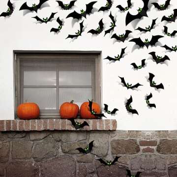 Halloween Decorations - Bats Wall Decor Halloween Decorations Indoor Halloween Party Decorations Halloween Decor 3D Bats for Home Room Bathroom Wall Outdoor 124 Pcs Glow Eyes Bats Gothic Decor
