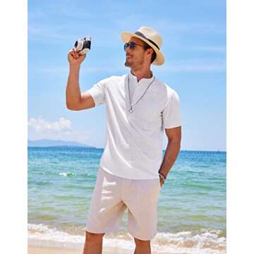 Stylish COOFANDY Cotton Linen Henley Shirt for Beach Days