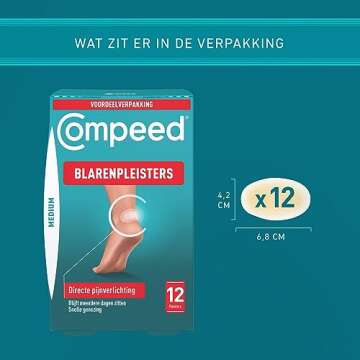 Compeed Medium Size Blister Plasters, 12 Hydrocolloid Plasters, Foot Treatment, Heal Fast, 100% Plastic Free Carton Pack,12 Count (Pack of 1)
