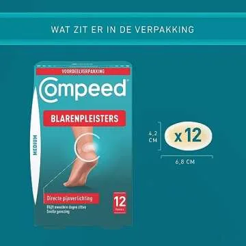Compeed Medium Size Blister Plasters, 12 Hydrocolloid Plasters, Foot Treatment, Heal Fast, 100% Plastic Free Carton Pack,12 Count (Pack of 1)