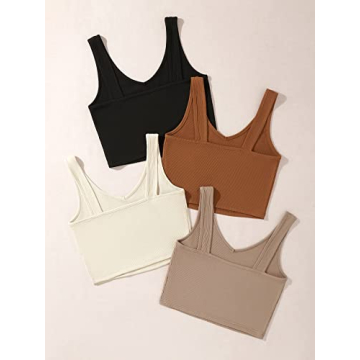 Milumia 4 Pack Ribbed V Neck Sleeveless Crop Tanks
