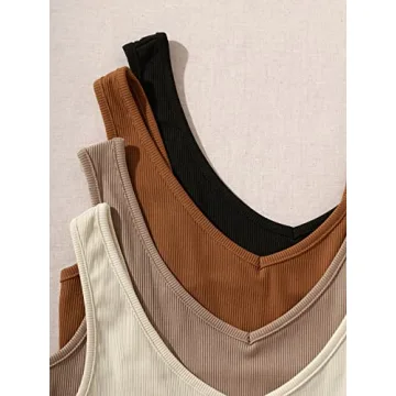Milumia 4 Pack Ribbed V Neck Sleeveless Crop Tanks
