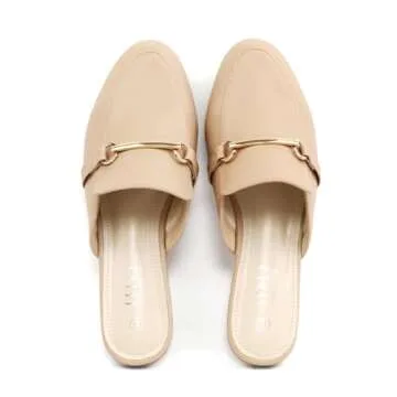 MUSSHOE Mules for Women Flats Comfortable Slip on Women Mules Backless Loafers,Nude pu 11