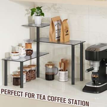 FAVOOSTY Kitchen Counter Shelf, 3 Tier Bathroom Countertop Organizer Moveable Corner Shelf, Tempered...