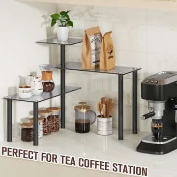 FAVOOSTY Kitchen Counter Shelf, 3 Tier Bathroom Countertop Organizer Moveable Corner Shelf, Tempered...