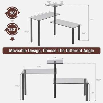 FAVOOSTY Kitchen Counter Shelf, 3 Tier Bathroom Countertop Organizer Moveable Corner Shelf, Tempered Glass Storage Shelf, Space Saving Makeup Organizer Spice Rack Plant Shelf Coffee Bar Dresser Table
