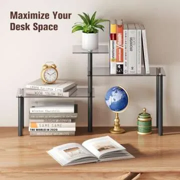 FAVOOSTY Kitchen Counter Shelf, 3 Tier Bathroom Countertop Organizer Moveable Corner Shelf, Tempered Glass Storage Shelf, Space Saving Makeup Organizer Spice Rack Plant Shelf Coffee Bar Dresser Table