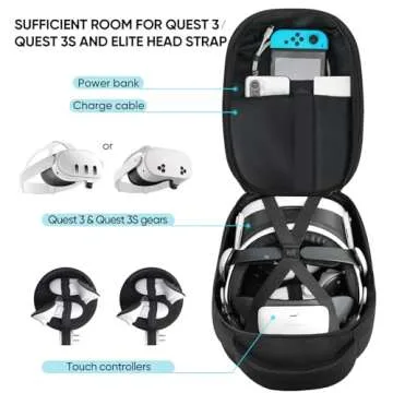 SARLAR Travel Carrying Case for Oculus Meta Quest 3S/Quest 3/Quest 2 VR Headset and Controller Accessories, Large Space Hard Case Fits BOBOVR/Kiwi Design Battery Head Strap, Crossbody Sling Bag