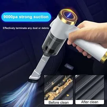 ekbas Car Vacuum Cleaner,Handheld 9000PA Suction with LED Light Portable Vacuum Cleaner Cordless Rechargeable for Car, Home&Office（White）