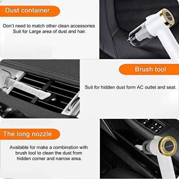ekbas Car Vacuum Cleaner,Handheld 9000PA Suction with LED Light Portable Vacuum Cleaner Cordless Rechargeable for Car, Home&Office（White）