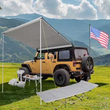 Yescom 8.2x8.2Ft Car Side Awning SUV Truck Vehicle Canopy UV50+ Rooftop Pull Out Tent Shade Shelter ...