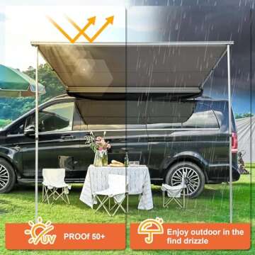 Yescom 8.2x8.2Ft Car Side Awning SUV Truck Vehicle Canopy UV50+ Rooftop Pull Out Tent Shade Shelter for Outdoor Camping