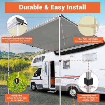 Yescom 8.2x8.2Ft Car Side Awning SUV Truck Vehicle Canopy UV50+ Rooftop Pull Out Tent Shade Shelter for Outdoor Camping