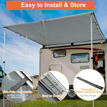 Yescom 8.2x8.2Ft Car Side Awning SUV Truck Vehicle Canopy UV50+ Rooftop Pull Out Tent Shade Shelter for Outdoor Camping