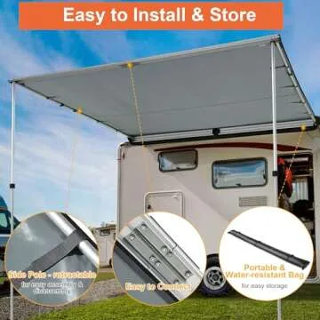 Yescom 8.2x8.2Ft Car Side Awning SUV Truck Vehicle Canopy UV50+ Rooftop Pull Out Tent Shade Shelter for Outdoor Camping