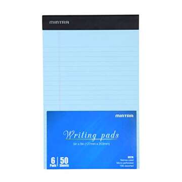 Mintra Office Legal Pads - ((BASIC PASTEL 6pk, 5in X 8in, NARROW RULED)) - 50 Sheets per Notepad, Micro perforated Writing Pad, Notebook Paper for School, College, Office, Professional