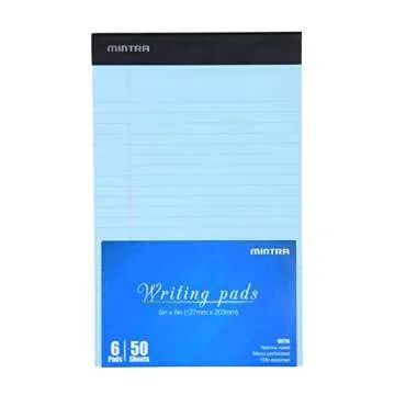 Mintra Office Legal Pads - ((BASIC PASTEL 6pk, 5in X 8in, NARROW RULED)) - 50 Sheets per Notepad, Micro perforated Writing Pad, Notebook Paper for School, College, Office, Professional