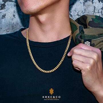 KRKC&CO 4mm/6mm Mens Cuban Link Chains, 18k Gold/White Gold Miami Cuban Link Curb Chain, Hip Hop Jew...