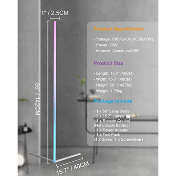 TACAHE RGB Corner Floor Lamp - Color Changing LED Light