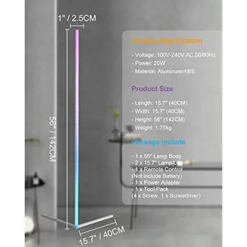 TACAHE RGB Corner Floor Lamp - Color Changing LED Light