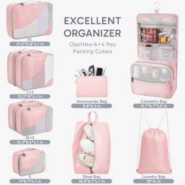 ALL INCLUDED 10 Set Durable Packing Cubes for Suitcases,OlarHike Essentials for Travel, UPGRADED Ant...