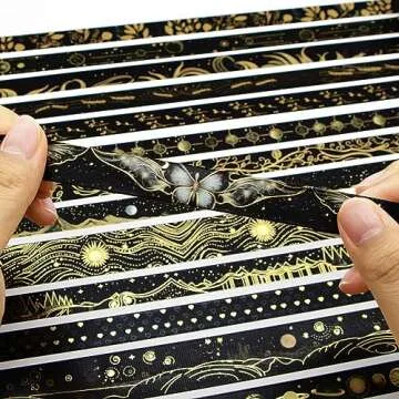 NANYNNU Black Washi Tape Set, 27 Rolls Black Gold Foil Decorative Masking Tape for Bullet Journaling, Scrapbooking Supplies, Watercolor Painting