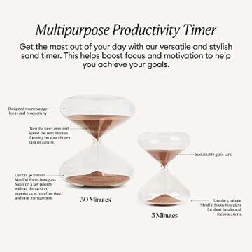 Mindful Focus 30-Minute Hourglass Sand Timer, Desk Timer for Productivity and Time Management, Minimalist Hourglass Timer, Hour Glasses Decorative Gifts, 3.3 (L) x 2.9 (W) inches - Intelligent Change