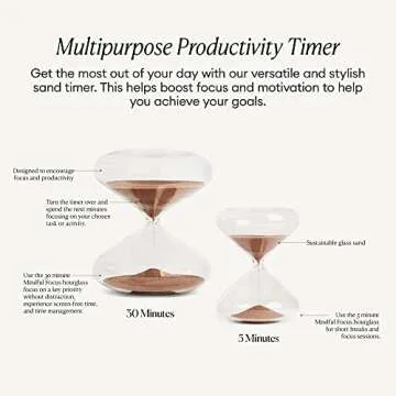 Mindful Focus 30-Minute Hourglass Sand Timer, Desk Timer for Productivity and Time Management, Minimalist Hourglass Timer, Hour Glasses Decorative Gifts, 3.3 (L) x 2.9 (W) inches - Intelligent Change