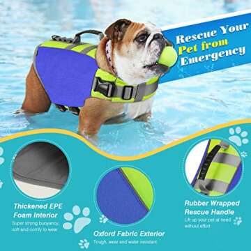 VavoPaw Dog Life Jacket, Life Jacket for Dogs with High Buoyancy Rescue Handle, Adjustable Ripstop S...