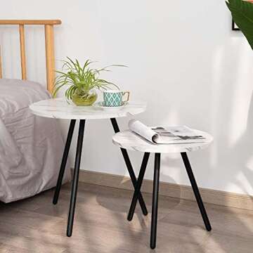 coamx nesting coffee table living room set, nesting end tables set of 2, small round side table for ...