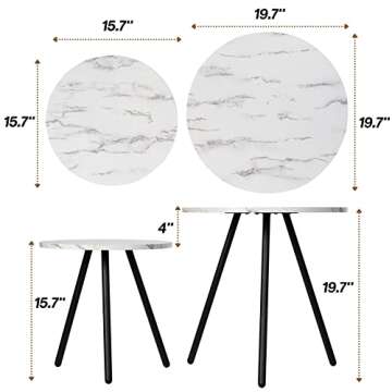 coamx nesting coffee table living room set, nesting end tables set of 2, small round side table for bedroom bedside couch, modern marble nesting table