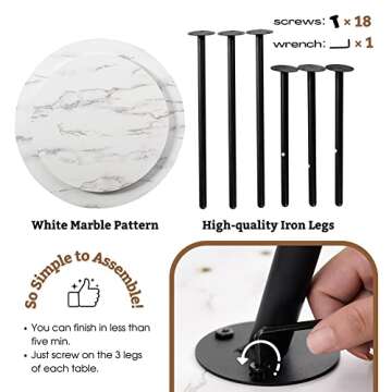 coamx nesting coffee table living room set, nesting end tables set of 2, small round side table for bedroom bedside couch, modern marble nesting table