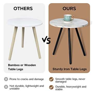 coamx nesting coffee table living room set, nesting end tables set of 2, small round side table for bedroom bedside couch, modern marble nesting table