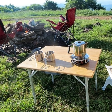 Camco Folding Table with Bamboo Top & Adjustable Height
