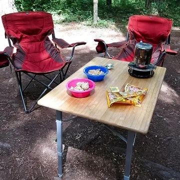 Camco Folding Table with Bamboo Top & Adjustable Height