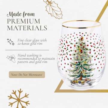 Elegant Spode Christmas Tree Wine Glasses Set for Celebrations