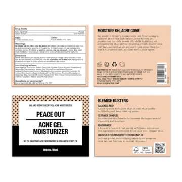 PEACE OUT Skincare Acne Gel Moisturizer, Daily Facial Moisturizer with Salicylic Acid & Niacinamide,...