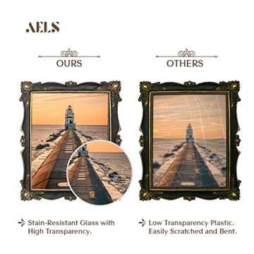 AELS 8x10 Inch Vintage Picture Frame, Elegant Antique Photo Frames with Glass Front, Photo Display, Tabletop Wall Hanging, Gift Ideas, Gold and Black