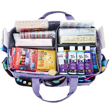 HOMEST Craft Organizer Tote Bag with Multiple Pockets, Storage Art Caddy for Scrapbooking, Crafts Su...