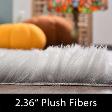 Latepis Gray Faux Fur Washable Fluffy Sheepskin Bedside Rug - Perfect for Cozy Home Decor