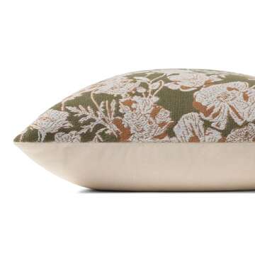 Loloi Matilda Pillow, 18'' x 18'' Cover w/Down, Olive/Orange