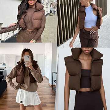 Ainangua Women's Stylish Crop Padded Vest for Winter Wear
